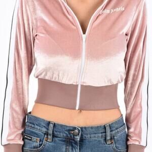 Palm Angels Cropped Chenille Zip Up Hoodie Rose XL